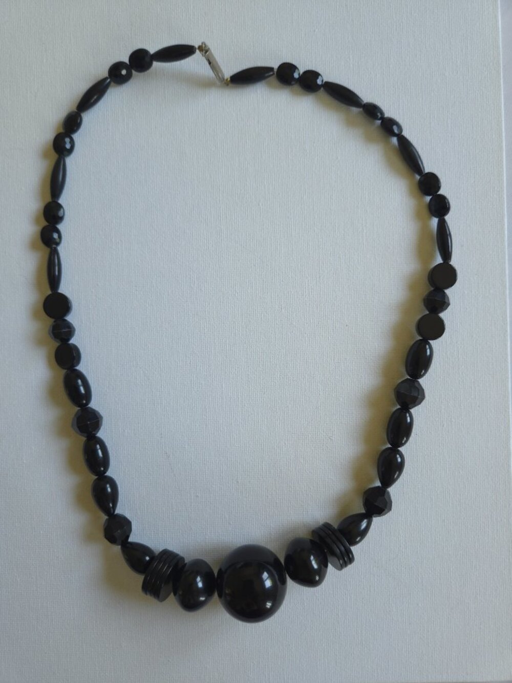 Vintage French Jet Black Glass Chunky Graduated  Necklace